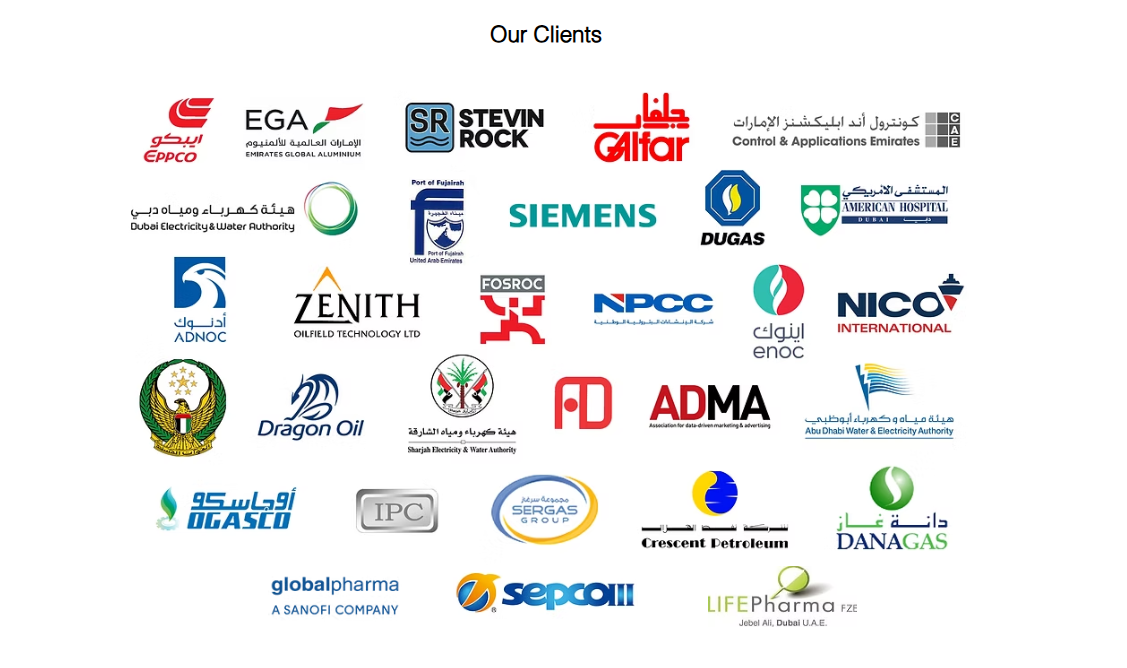 WML clients including EPPCO, EGA, Siemens, ADNOC, ENOC, Dana Gas and other organizations